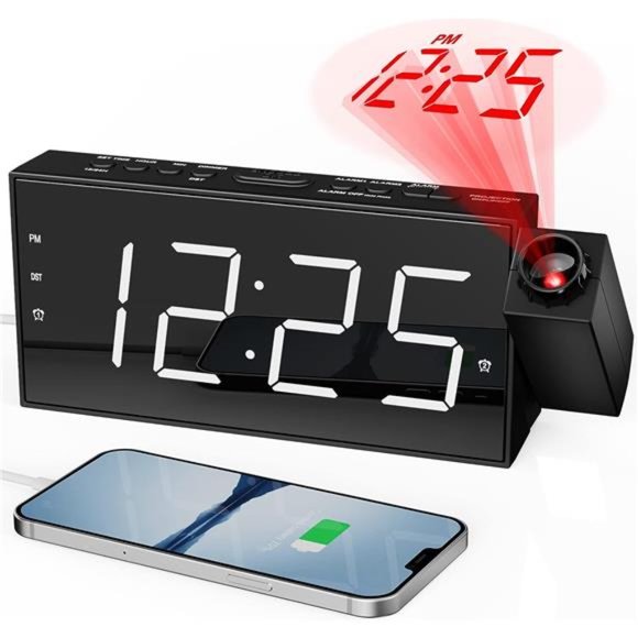 Digital Projector AlarmClock for Kids Bedroom,Plugin LED Display Clock with 350°